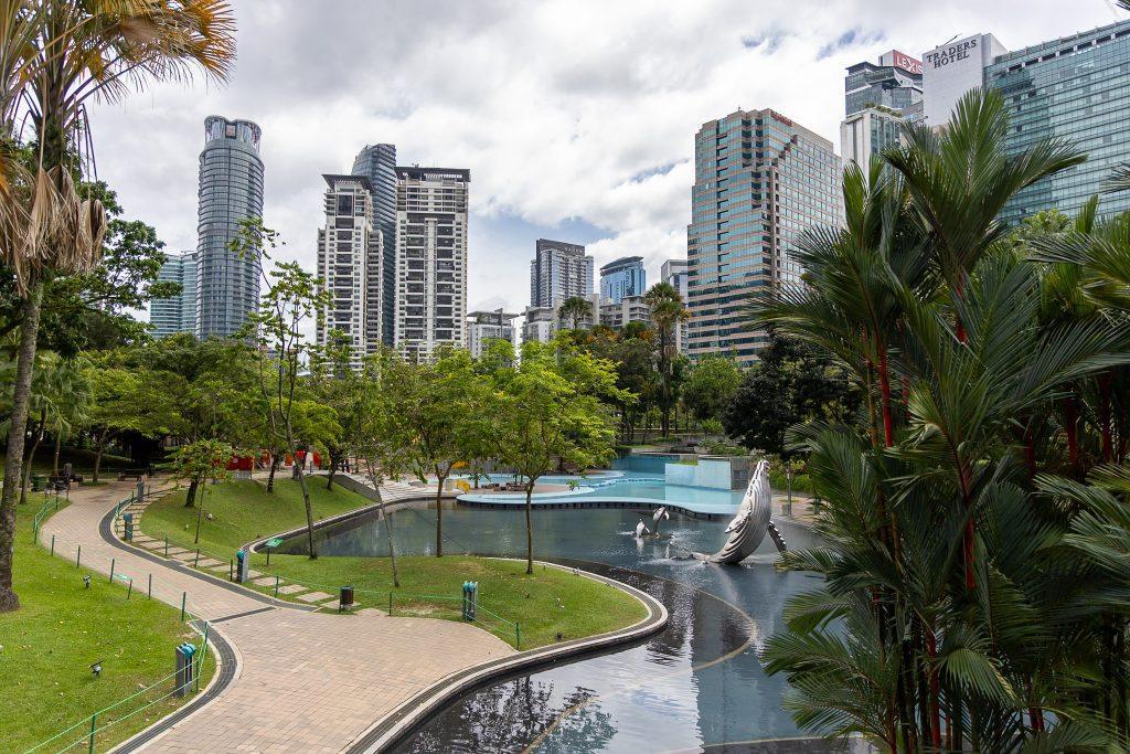 KLCC Park with fountain and modern buildings in Kuala Lumpur