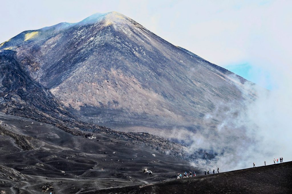 Young volcanic cone covered in ash near the Ijen volcano in East Java.